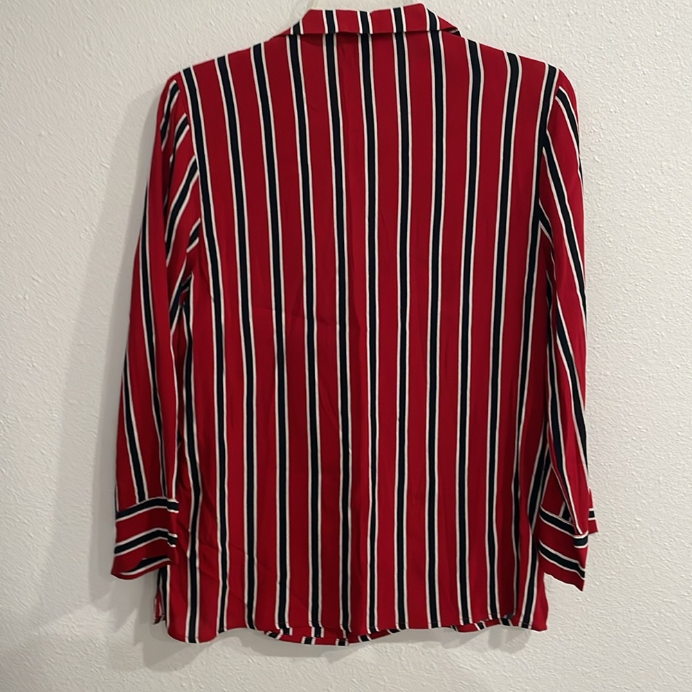Women Red Striped Button Down Shirt - Picture 8 of 8